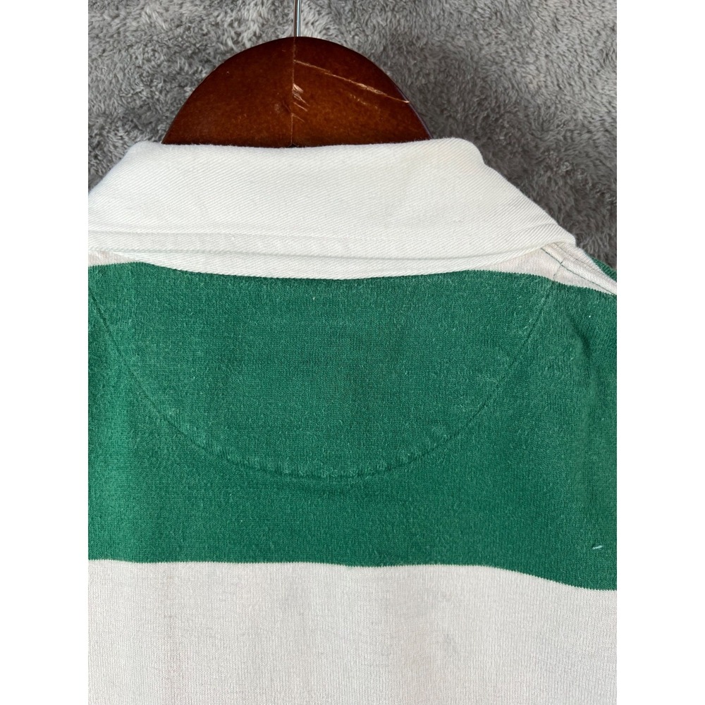 Lands End Vintage Rugby Shirt Mens XL Green White Stripe Heavyweight 90s Polo - Picture 10 of 13